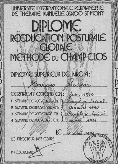 Diploma storico di formazione in Rieducazione Posturale Globale