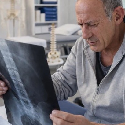 Mariano Prosseda osserva una radiografia nello studio
