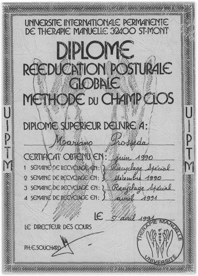 Diploma di Rieducazione Posturale Globale – Mariano Prosseda